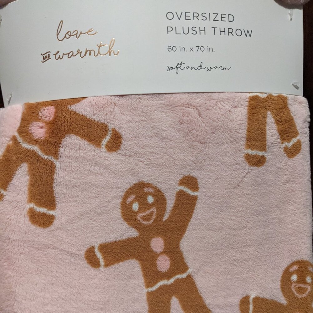 Pink Gingerbread Man Oversized Plush Throw Soft & Warm Holiday Blanket Christmas